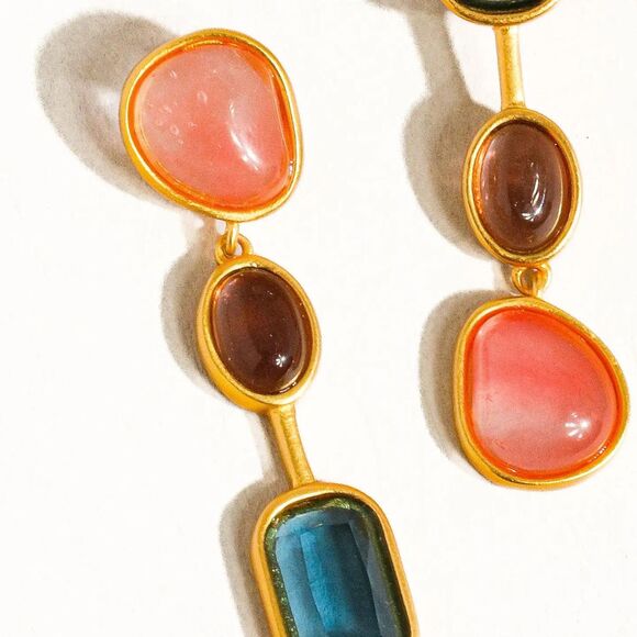 Delia 18K Gold Vintage Mismatch Tourmaline & Glass Drop Earring - Picture 2 of 4